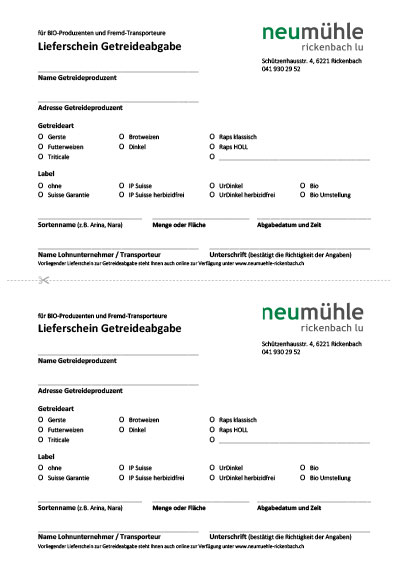 Lieferschein für Getreideabgabe