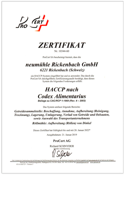 Zertifikat HACCP