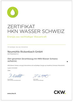 Zertifikat HKN Wasser