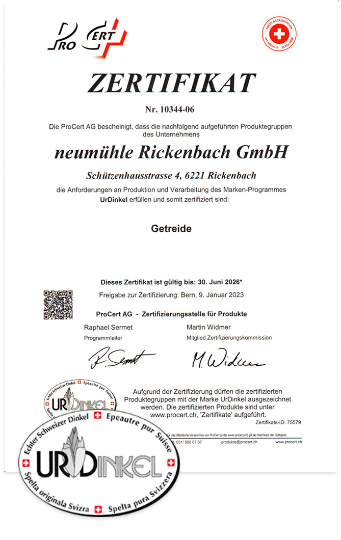 Zertifikat Urdinkel