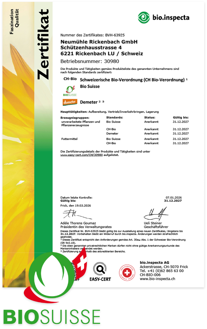 Bio-Zertifikat Neumühle Rickenbach 2026