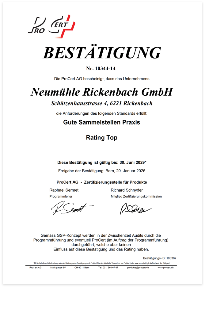 Zertifikat Gute Sammelstelle 2026